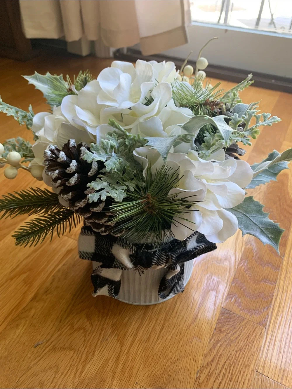 Winter White Floral Arrangement with Pinecones